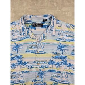 Newport Blue Button Up Shirt Men 4XLT Blue Tropical Woody Car Hawaiian Palm Tree